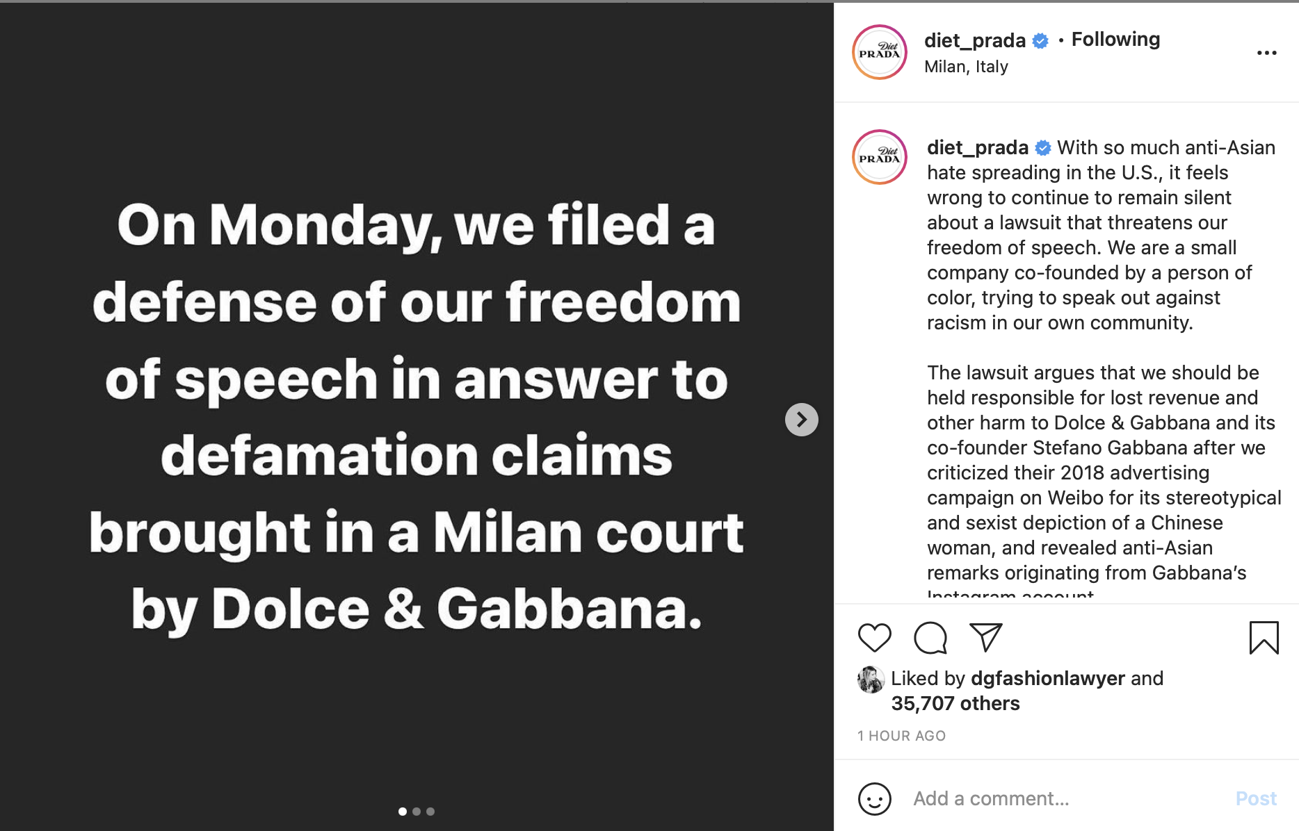 Dolce & Gabbana v. Diet Prada - Fashion Law Institute